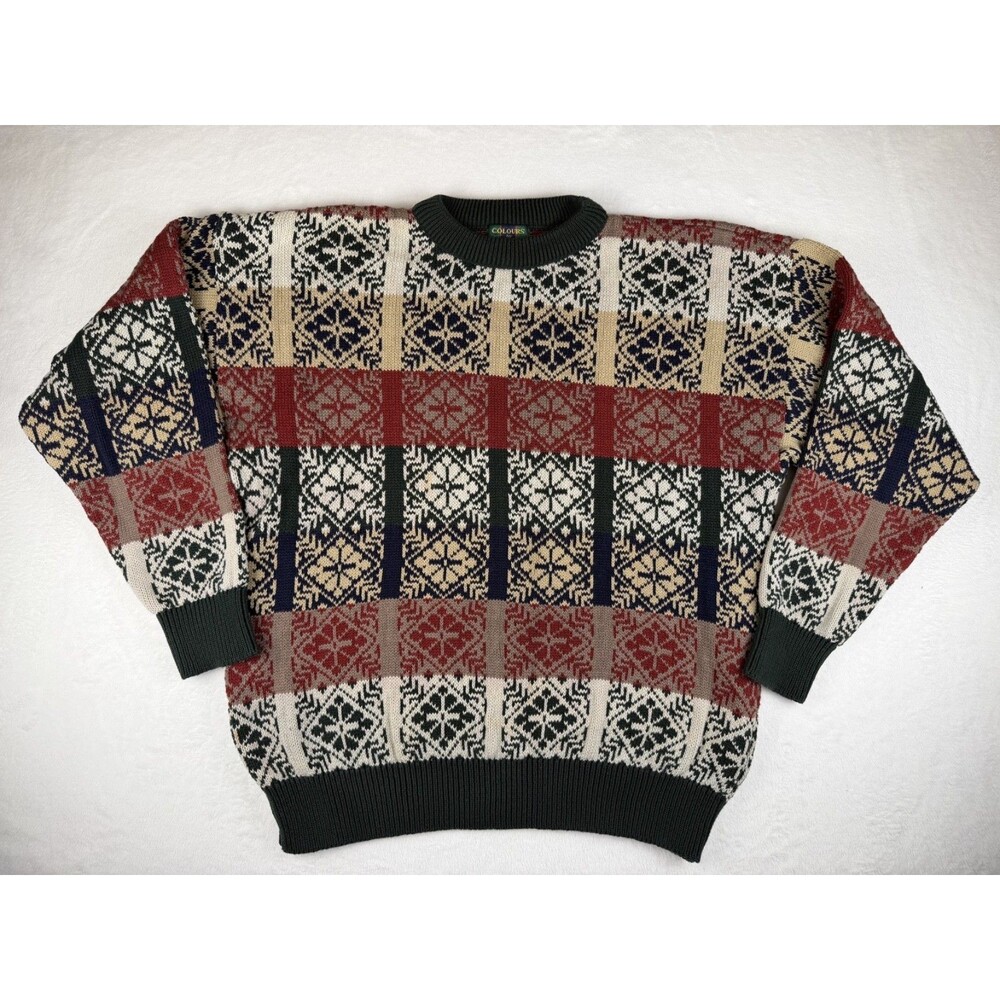 Vintage Colours Alexander Julian Sweater Mens XL Snowflake Geometric Made USA